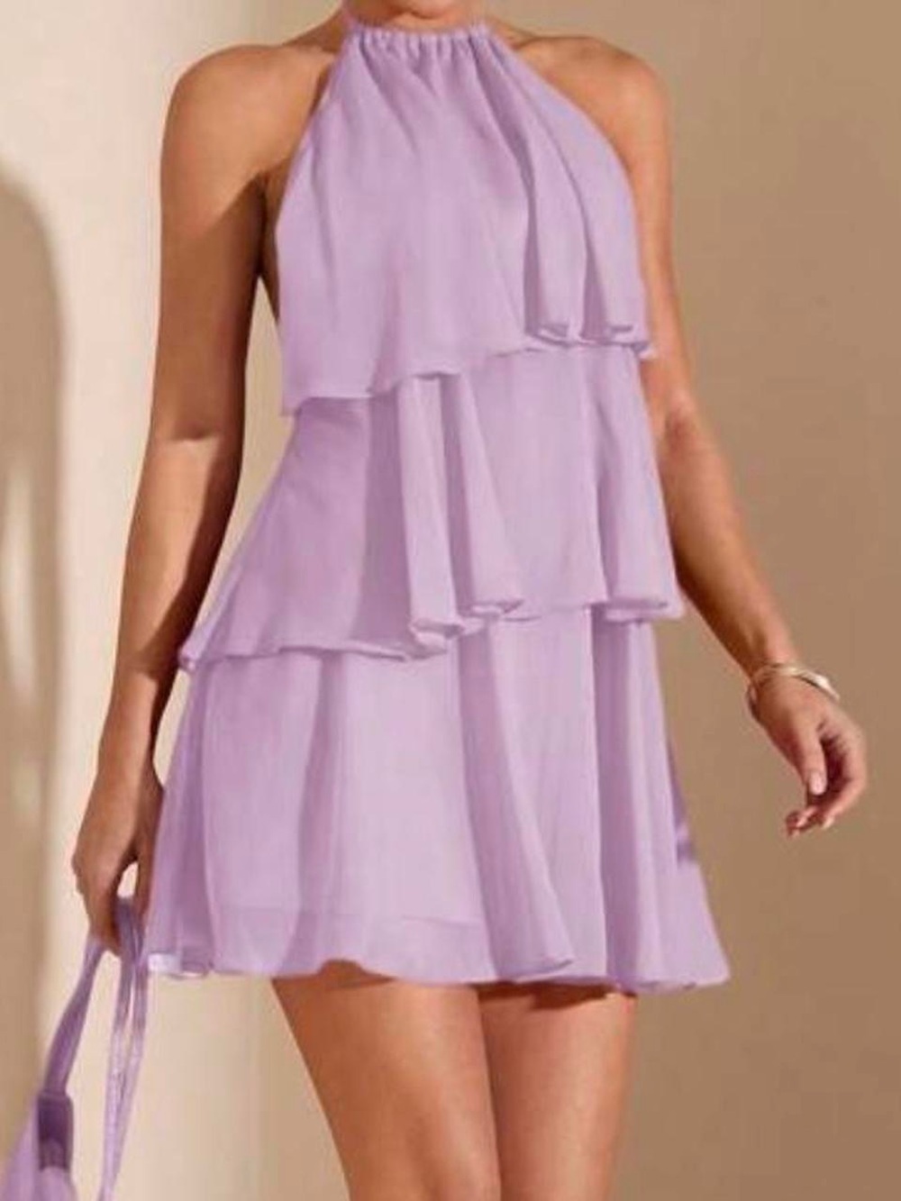 Lilac Tiered Halter Mini Dress - Women